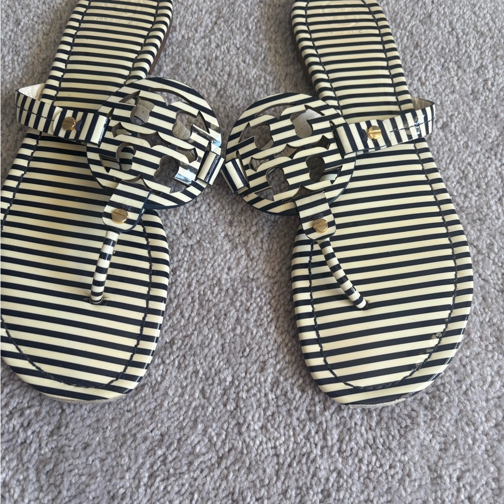 Tory Burch Miller Striped Blue and White Sandals